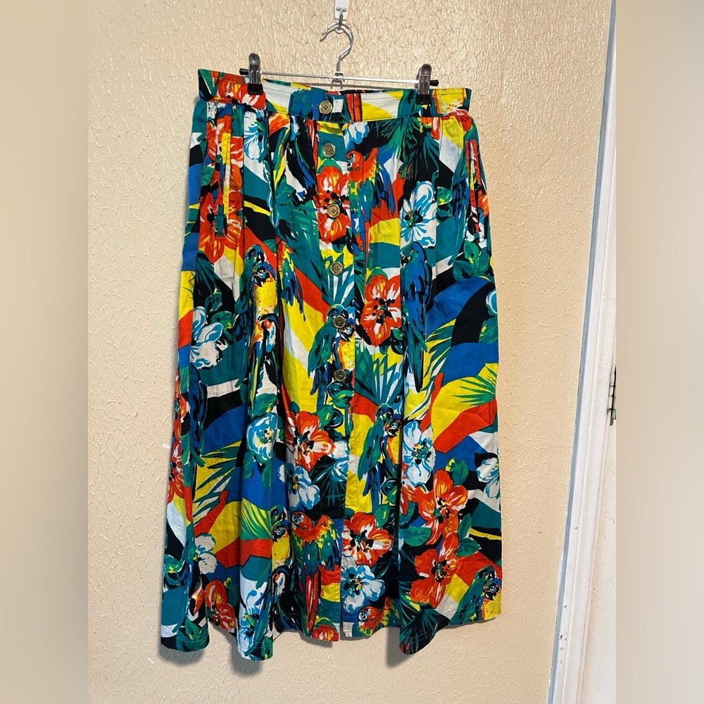 Escada Sport Skirt Midi Button Front Toucan Floral Size‎ 38 Pockets